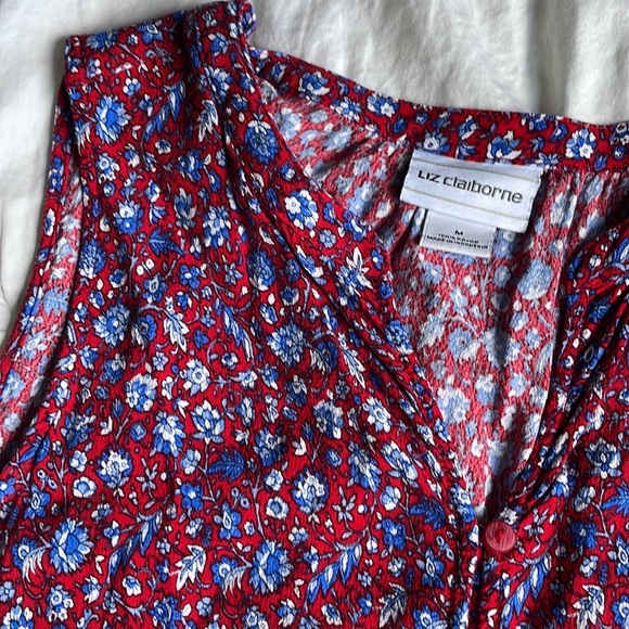 Liz Claiborne Red White and Blue Floral Tank Top - Picture 1 of 7